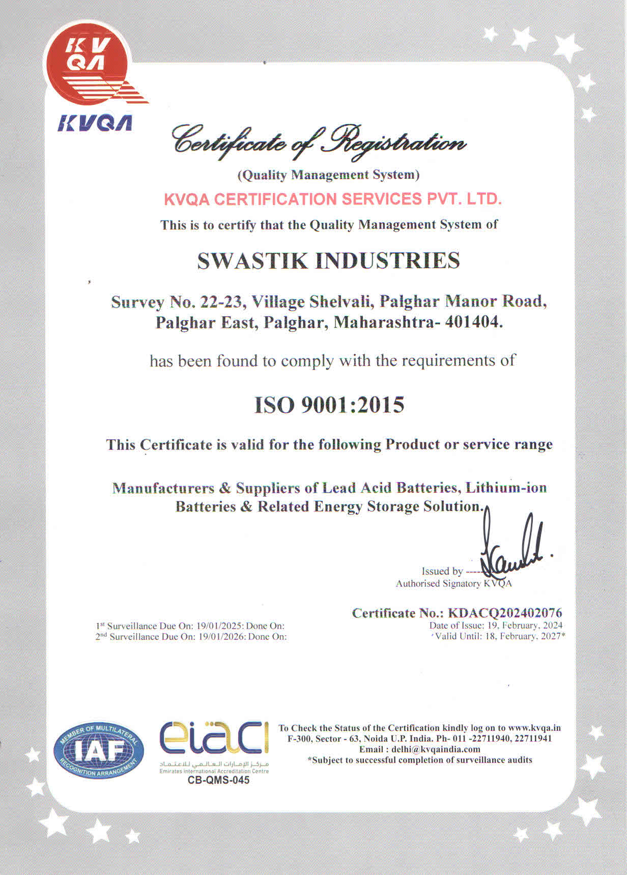 ISO 9001:2015 Quality Management Certificate